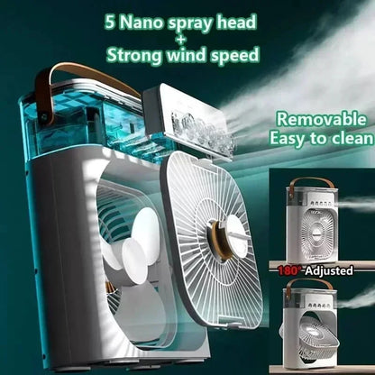OIMG 3-in-1 Mini Air Cooler Fan – Portable Humidifier, 7-Color LED, 3-Speed | USB-Powered for Home & Office