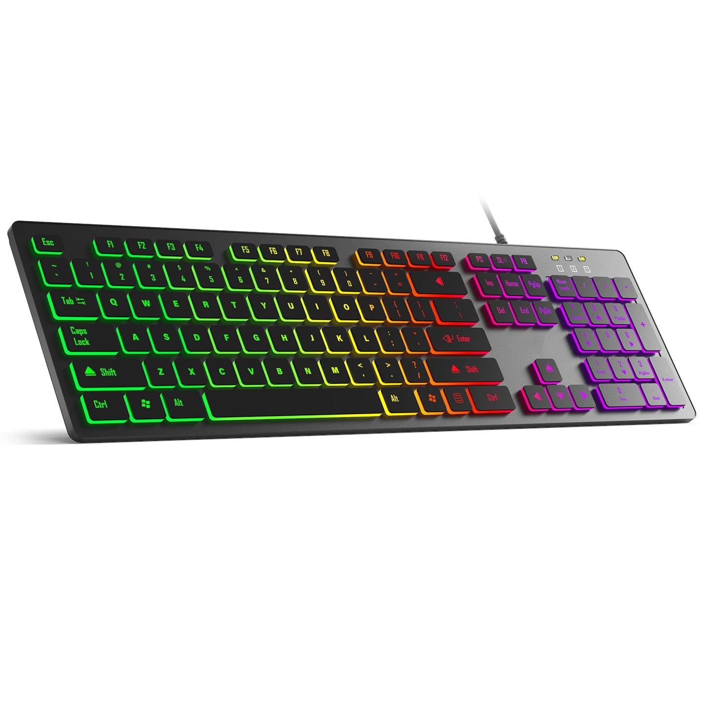 RGB 電競鍵盤 — 有線 USB，104 鍵，背光，防潑水，多語言