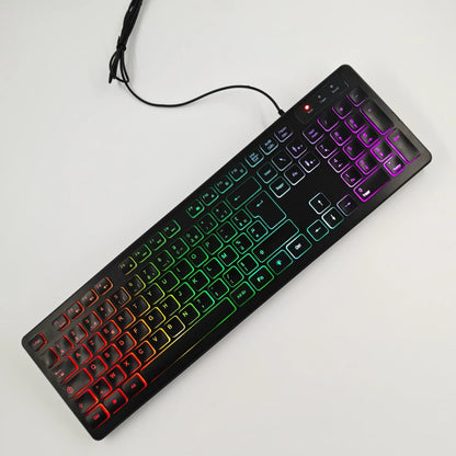 RGB 電競鍵盤 — 有線 USB，104 鍵，背光，防潑水，多語言