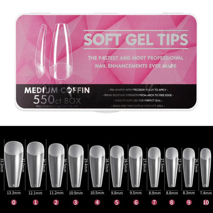 IAIZO Soft Gel Press-On Nail Tips – Full Cover, Almond / Coffin / French | 400–550pcs Box | DIY Manicure Extension