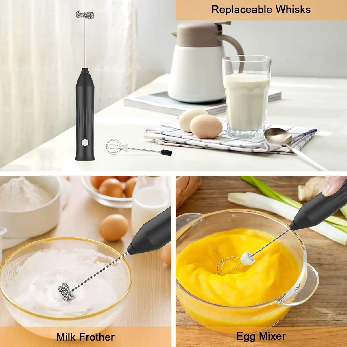 CREATEPRO Mini Milk Frother – USB Rechargeable, 3-Speed, 11000 RPM | Coffee, Matcha & Egg Beater | Green, White, Black