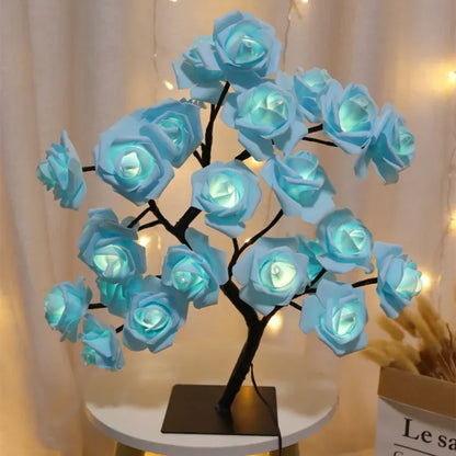 Heinast LED Rose Tree Night Light – 33cm USB-Powered, Warm White, Bendable Branches | Bedroom & Home Decor | Pink & Blue | 1pc / 2pcs