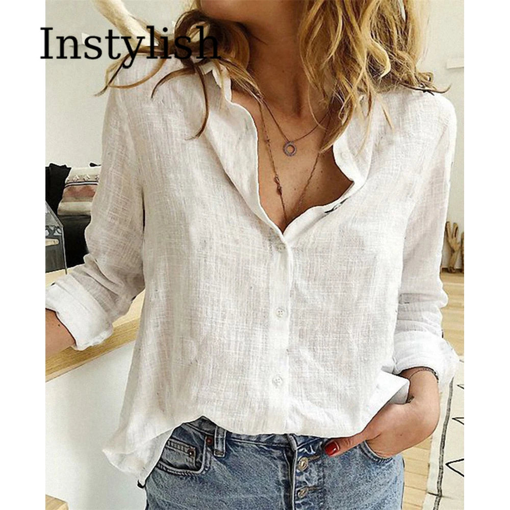 Cotton Linen Casual Shirt – Women Long Sleeve