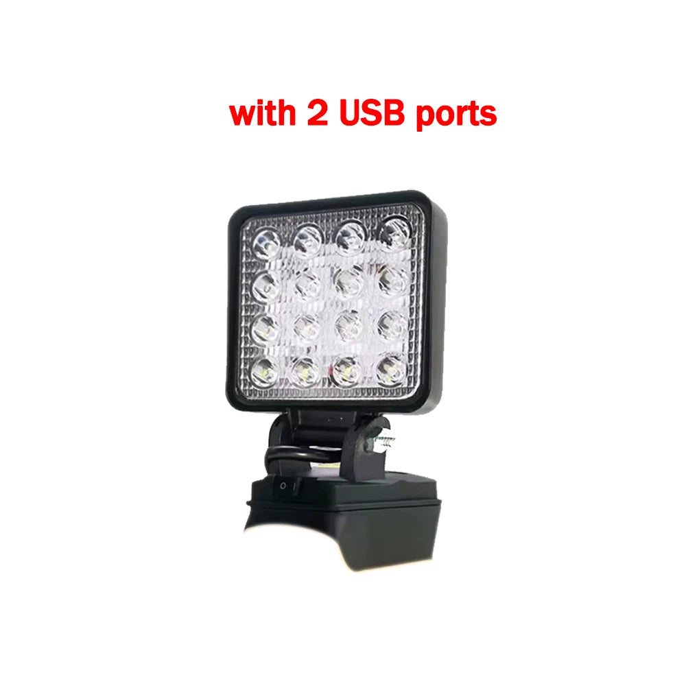 OUTLULU 18V Battery-Powered LED Work Light – Compatible with Makita, DeWalt & Milwaukee | Rotatable, Portable | Optional USB Ports