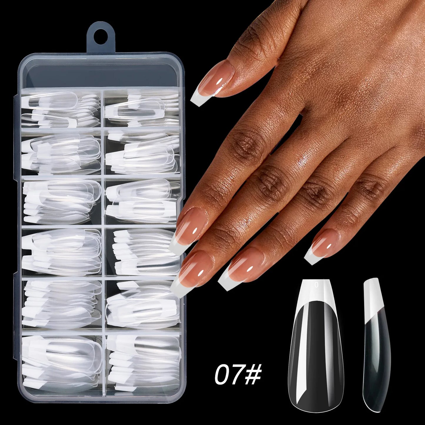 Misscheering Acrylic French Press-On Nails – 120pcs, Full Cover, Mixed Sizes | Square & Almond | White / Pink / Black / Orange