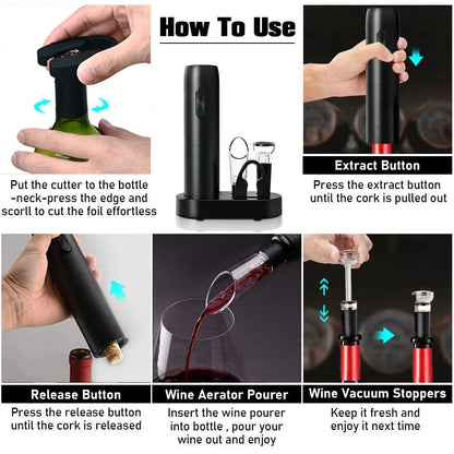 Electric Wine Opener – Rechargeable Automatic Corkscrew, Opens 100 Bottles Per Charge | With or Without Accessories
