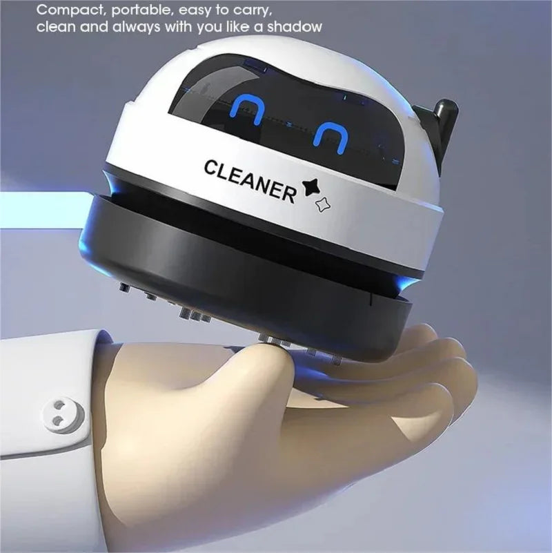 MPPMCK Robot-Shaped Mini Desk Vacuum Cleaner – USB Rechargeable, 360° Suction, 2W Portable Desktop Sweeper