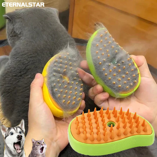 3-in-1ペット用スチームブラシ — スプレー、マッサージ、毛玉取り（猫・犬用）