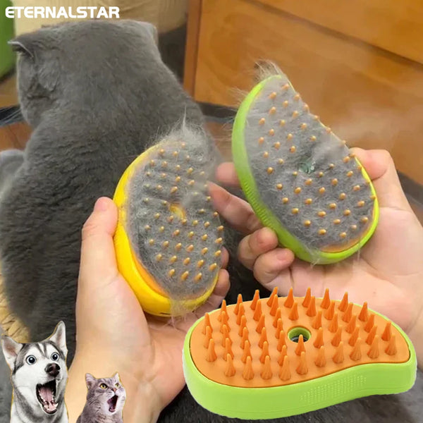 3-in-1ペット用スチームブラシ — スプレー、マッサージ、毛玉取り（猫・犬用）