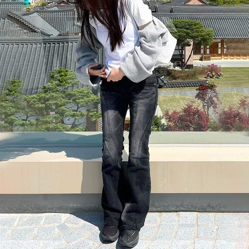 Karrram Vintage Distressed Low Waist Flare Jeans