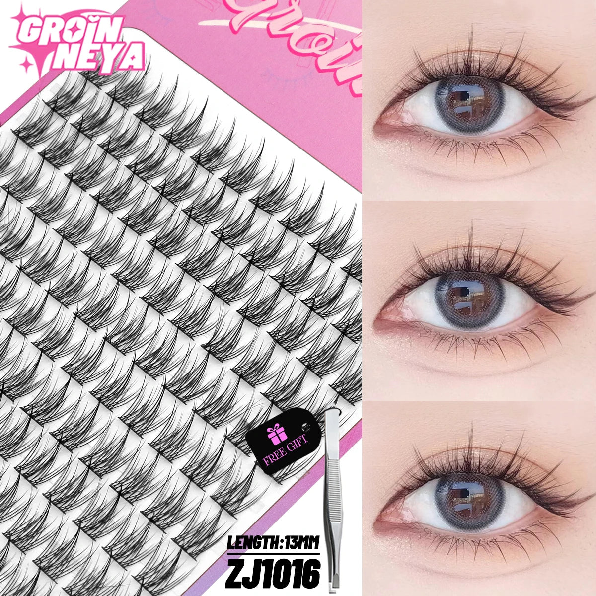 GROINNEYA DIY Cluster Lashes – 120 Natural Volume Individual Lash Clusters, 8–16mm | Soft Synthetic Hair | Mixed Tray | 17 Styles