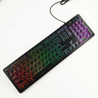 RGB 電競鍵盤 — 有線 USB，104 鍵，背光，防潑水，多語言