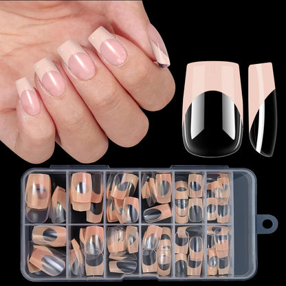 Misscheering Acrylic French Press-On Nails – 120pcs, Full Cover, Mixed Sizes | Square & Almond | White / Pink / Black / Orange