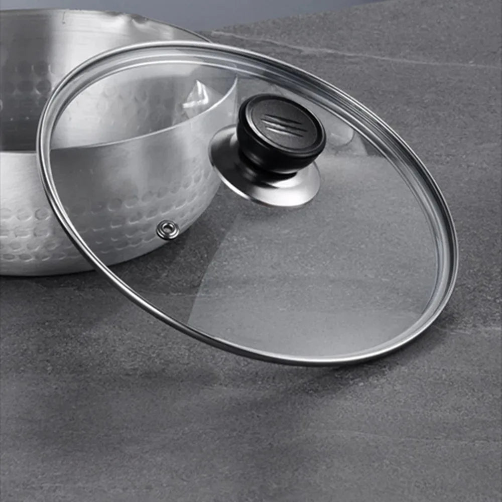 Universal Tempered Glass Pot Lid – Anti-Scald Knob, Heat-Resistant, 12–30cm | Fits Pots, Pans & Woks