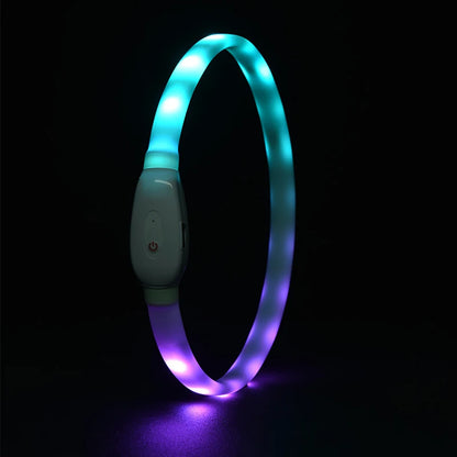光るLED犬用首輪 — USB充電式、9つの点滅モード、調節可能なシリコン製