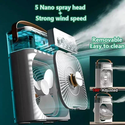 KUALOOL 3-in-1 Mini Air Cooler Fan – 600ml Tank, 7-Color LED, 3-Speed Mist & Fan | USB-Powered | White & Black