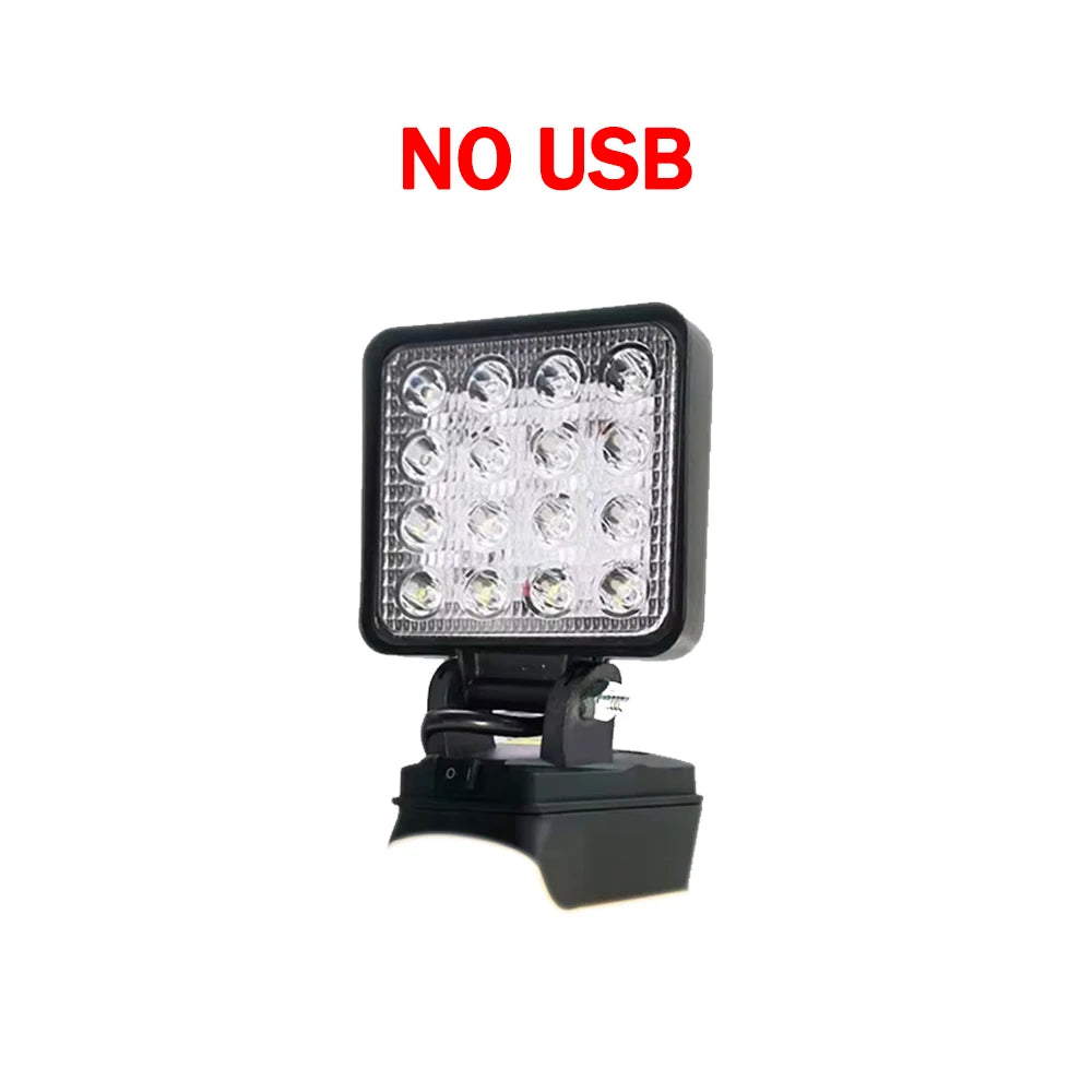 OUTLULU 18V Battery-Powered LED Work Light – Compatible with Makita, DeWalt & Milwaukee | Rotatable, Portable | Optional USB Ports