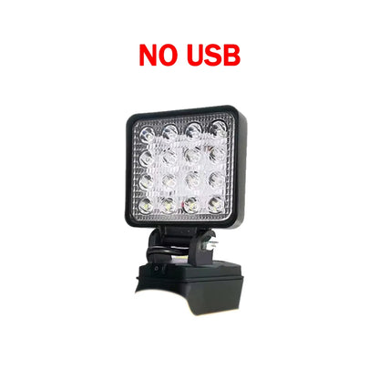 OUTLULU 18V Battery-Powered LED Work Light – Compatible with Makita, DeWalt & Milwaukee | Rotatable, Portable | Optional USB Ports
