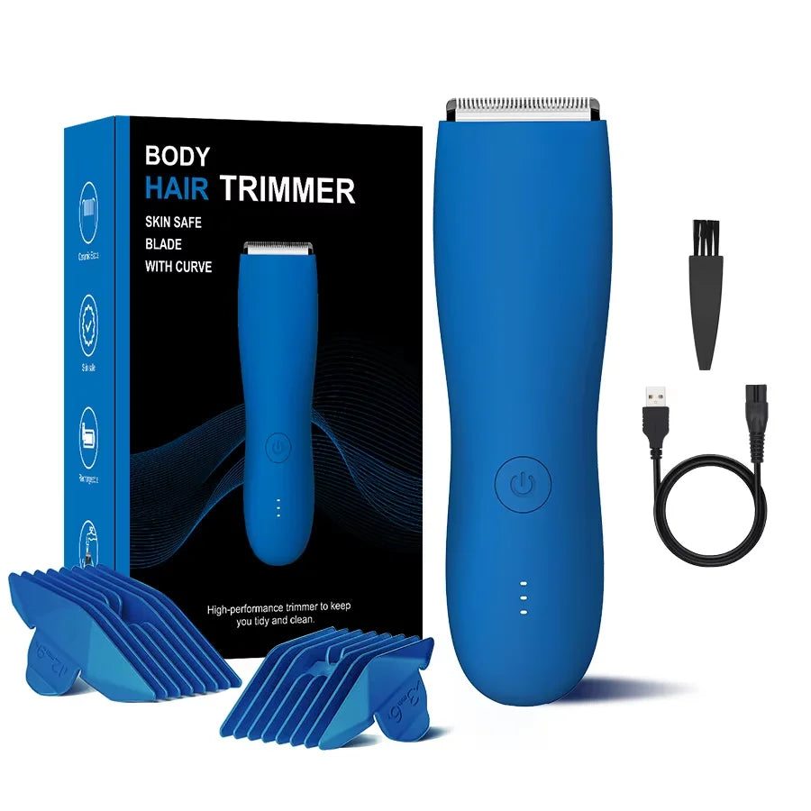 Men's Body & Groin Trimmer – IPX6 Waterproof, SkinSafe Foil Blades, Rechargeable | Sensitive Skin | Blue & Black