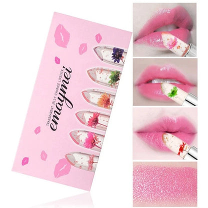 Flower Jelly Crystal Color-Changing Lipstick Set – 6pcs, Temperature-Reactive, Moisturizing Lip Balm | Long-Lasting & Waterproof