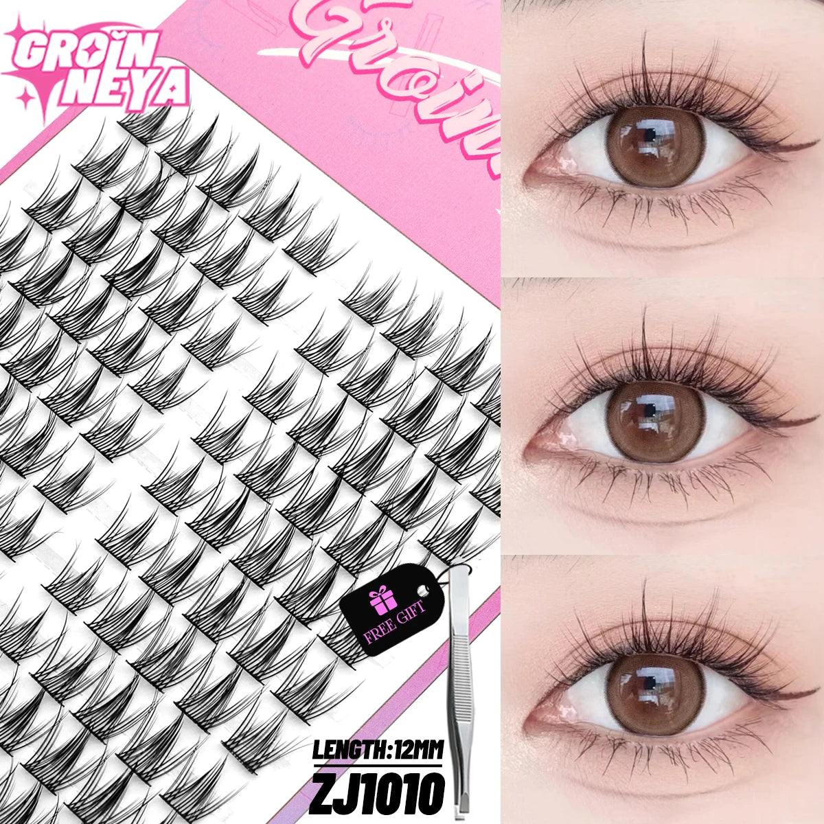 GROINNEYA DIY Cluster Lashes – 120 Natural Volume Individual Lash Clusters, 8–16mm | Soft Synthetic Hair | Mixed Tray | 17 Styles
