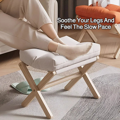 Solid Wood Folding Footstool & Entryway Bench – 46×30×44cm, Minimalist Modern | Gray, Coffee, Orange, Beige
