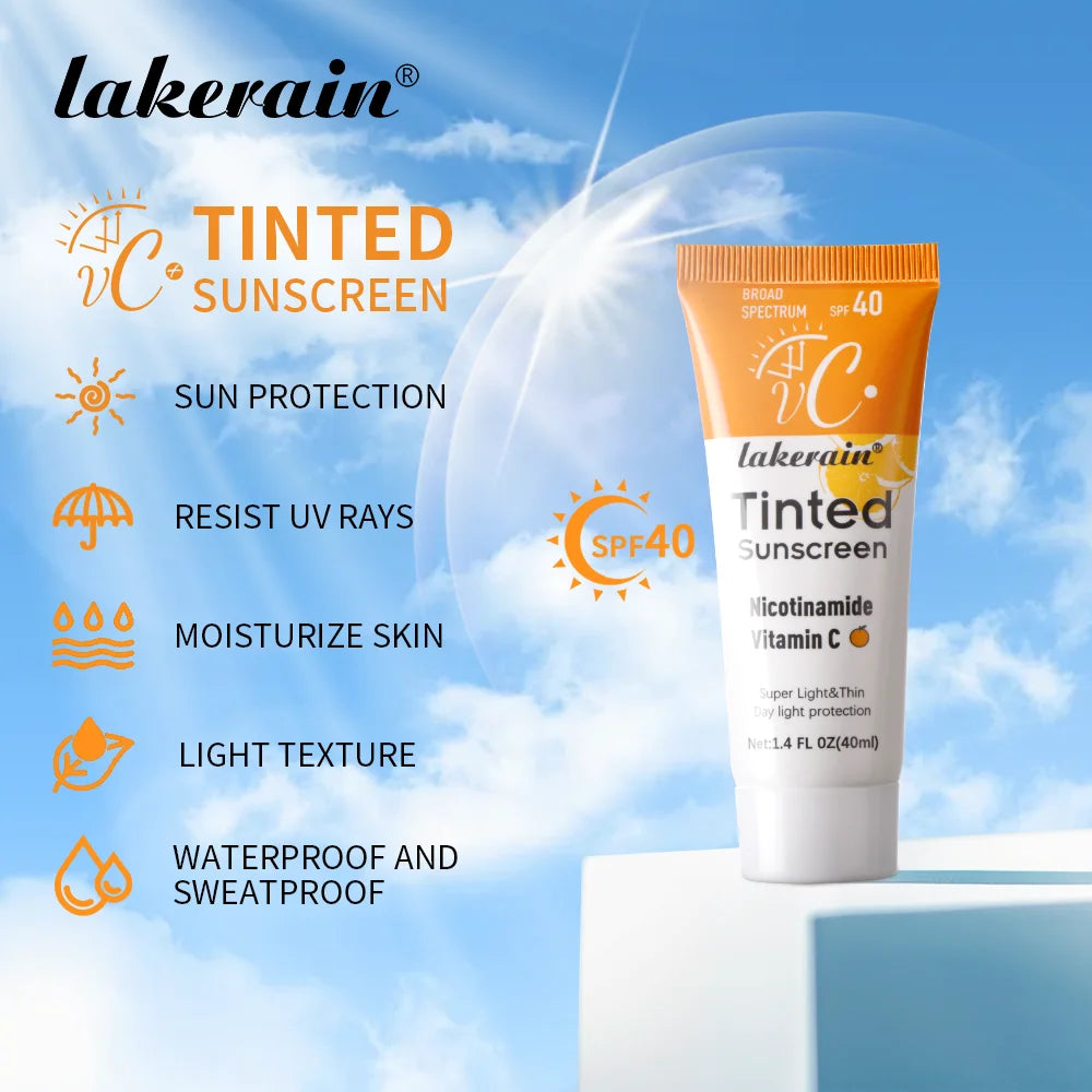lakerain SPF40 Tinted Sunscreen with Vitamin C – Moisturizing, UV Protection, Even Skin Tone | 40ml | All Skin Types