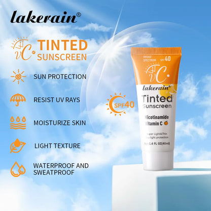 lakerain SPF40 Tinted Sunscreen with Vitamin C – Moisturizing, UV Protection, Even Skin Tone | 40ml | All Skin Types