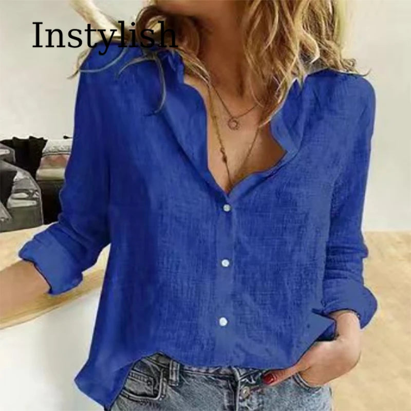 Cotton Linen Casual Shirt – Women Long Sleeve