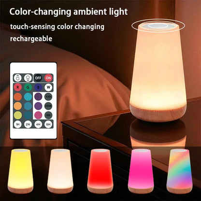 Smart RGB Bedside Night Lamp – 13 Colors, 5 Brightness, Touch & Remote Control, USB Rechargeable | 10hr Battery Life