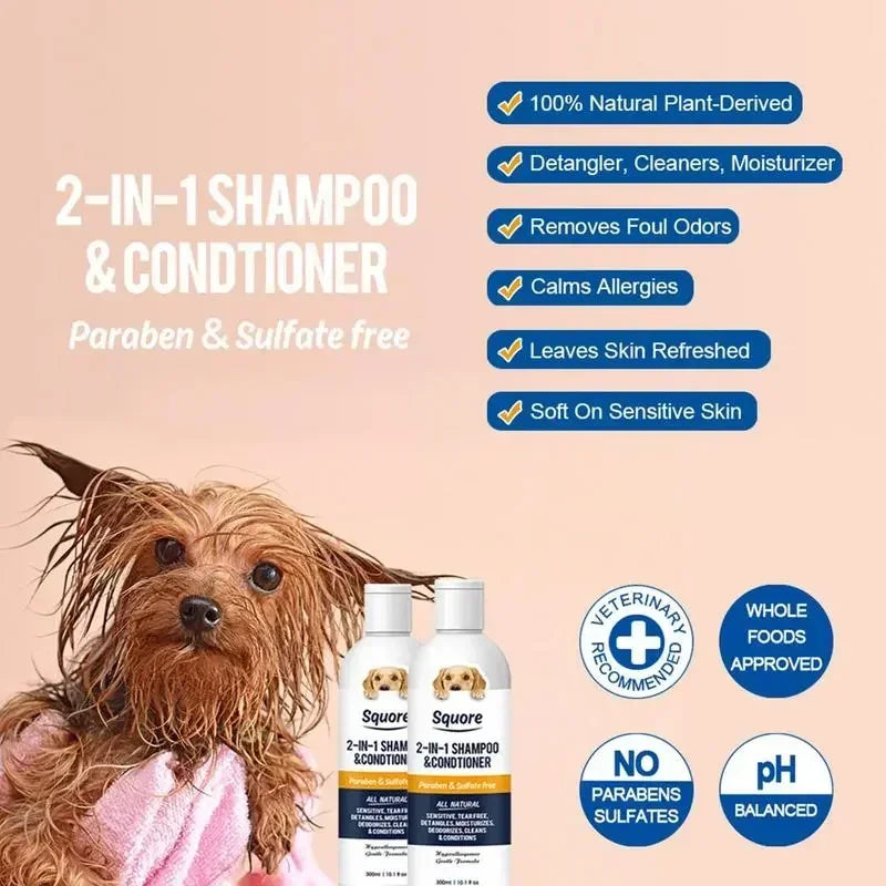 2-in-1 Dog Shampoo & Conditioner – Natural Moisturizing, pH Balanced 300ml