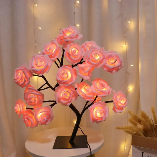 Heinast LED Rose Tree Night Light – 33cm USB-Powered, Warm White, Bendable Branches | Bedroom & Home Decor | Pink & Blue | 1pc / 2pcs