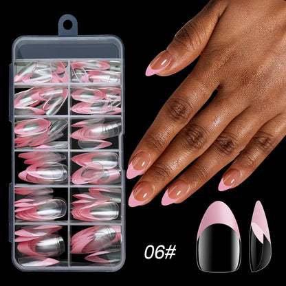 Misscheering Acrylic French Press-On Nails – 120pcs, Full Cover, Mixed Sizes | Square & Almond | White / Pink / Black / Orange