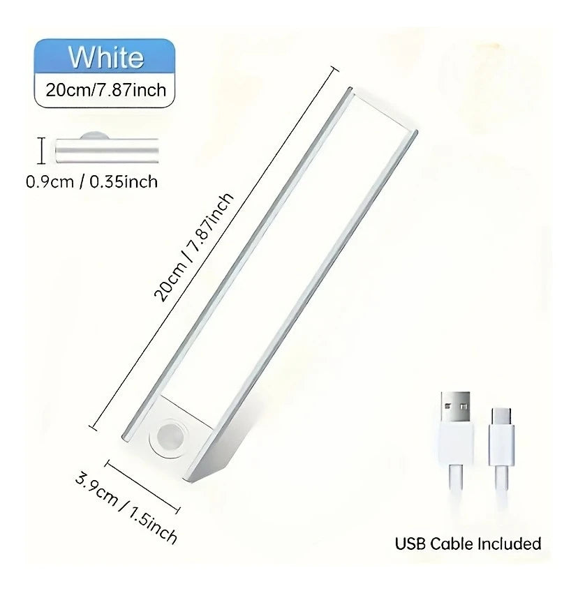 Rechargeable Magnetic LED Motion Sensor Light Bar – 20cm, 1500mAh, Stepless Dimming, USB-C | Under Cabinet & Closet Lighting
