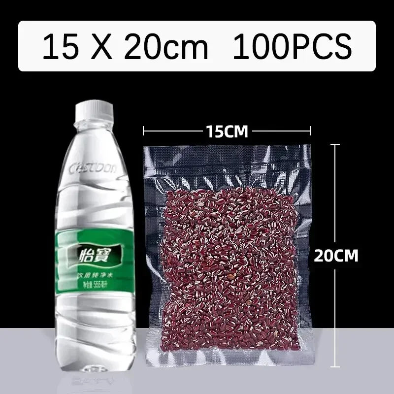 Vacuum Sealer Bags — 100 Pcs, BPA-Free PE, Food Grade, Multiple Sizes