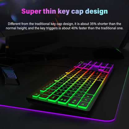 RGB 電競鍵盤 — 有線 USB，104 鍵，背光，防潑水，多語言