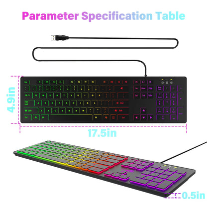 RGB 電競鍵盤 — 有線 USB，104 鍵，背光，防潑水，多語言