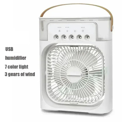 OIMG 3-in-1 Mini Air Cooler Fan – Portable Humidifier, 7-Color LED, 3-Speed | USB-Powered for Home & Office