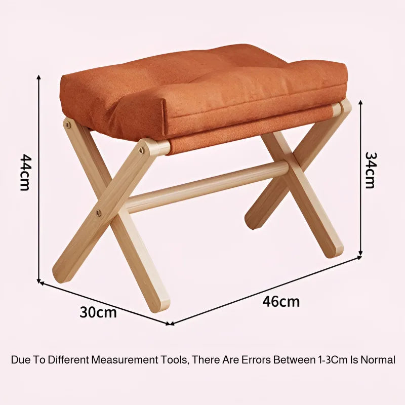 Solid Wood Folding Footstool & Entryway Bench – 46×30×44cm, Minimalist Modern | Gray, Coffee, Orange, Beige