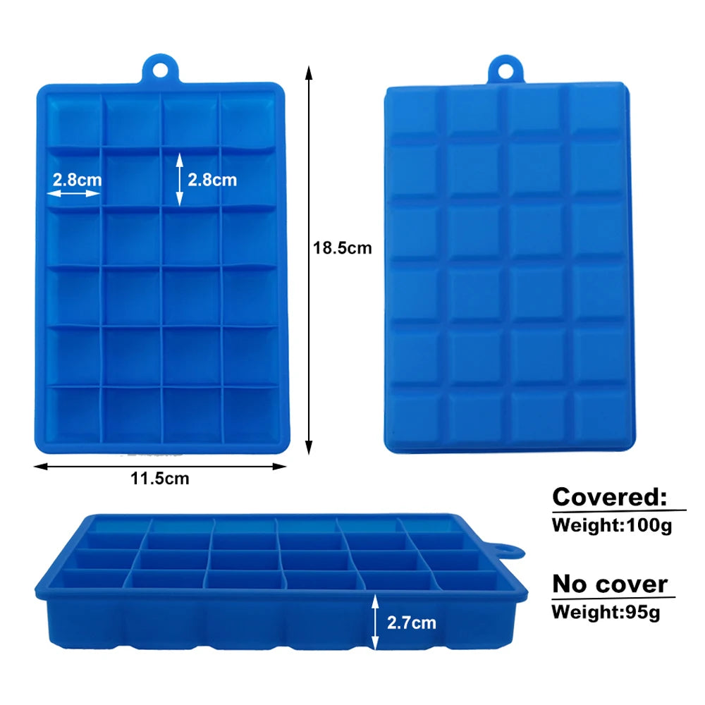 ChengHaoRan 24-Hole Silicone Ice Tray – Food-Grade, Square Ice Cubes, Jelly & Mold | With or Without Lid