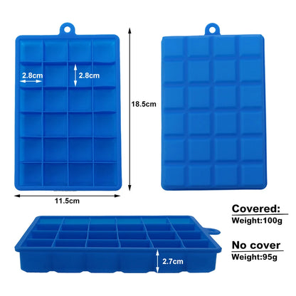 ChengHaoRan 24-Hole Silicone Ice Tray – Food-Grade, Square Ice Cubes, Jelly & Mold | With or Without Lid