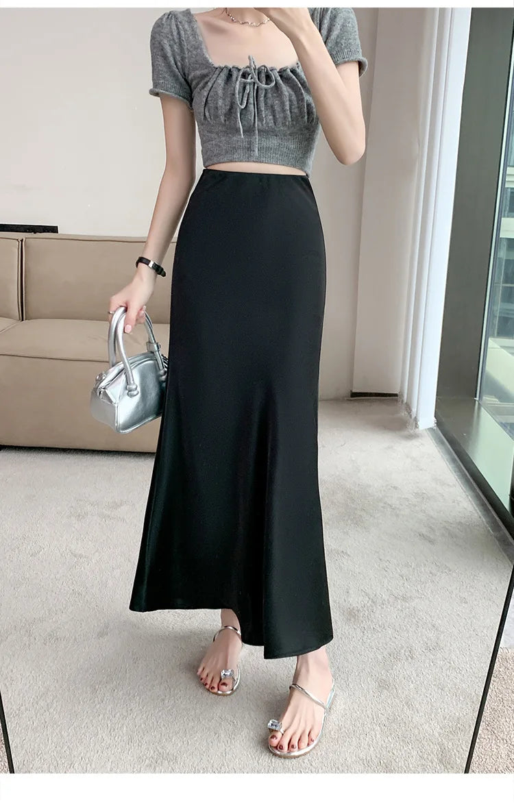 Satin Fishtail Skirt – Women Korean Fashion