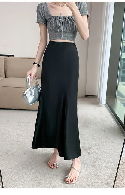 Satin Fishtail Skirt – Women Korean Fashion