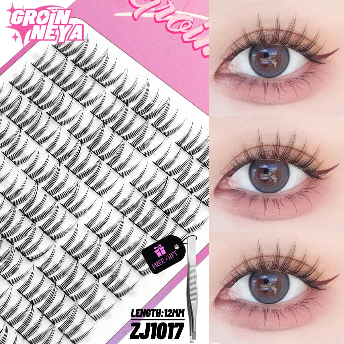 GROINNEYA DIY Cluster Lashes – 120 Natural Volume Individual Lash Clusters, 8–16mm | Soft Synthetic Hair | Mixed Tray | 17 Styles