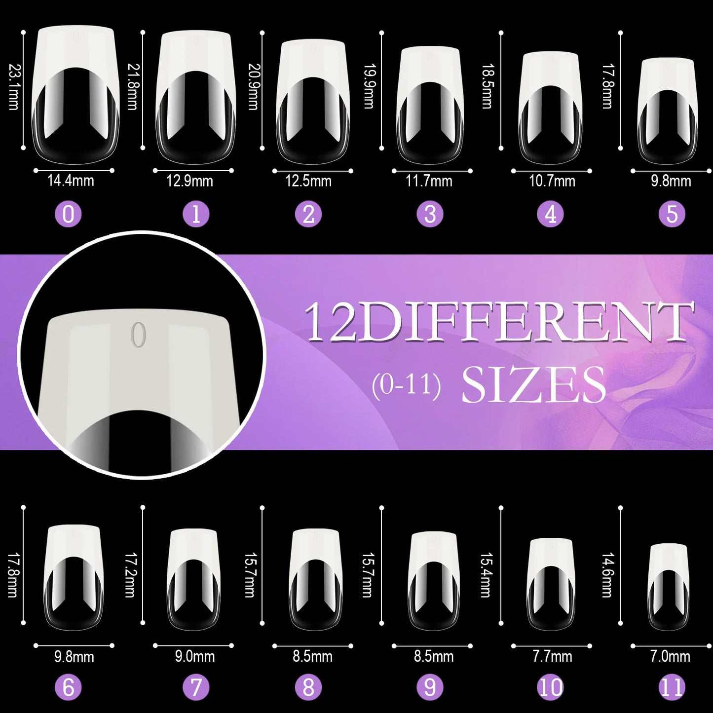Misscheering Acrylic French Press-On Nails – 120pcs, Full Cover, Mixed Sizes | Square & Almond | White / Pink / Black / Orange