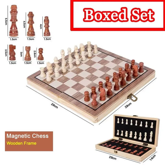 Magnetic Wooden Folding Chess Set 29cm — 34 Pieces, Family Gift