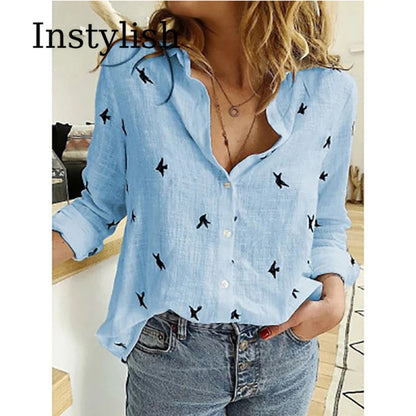 Cotton Linen Casual Shirt – Women Long Sleeve