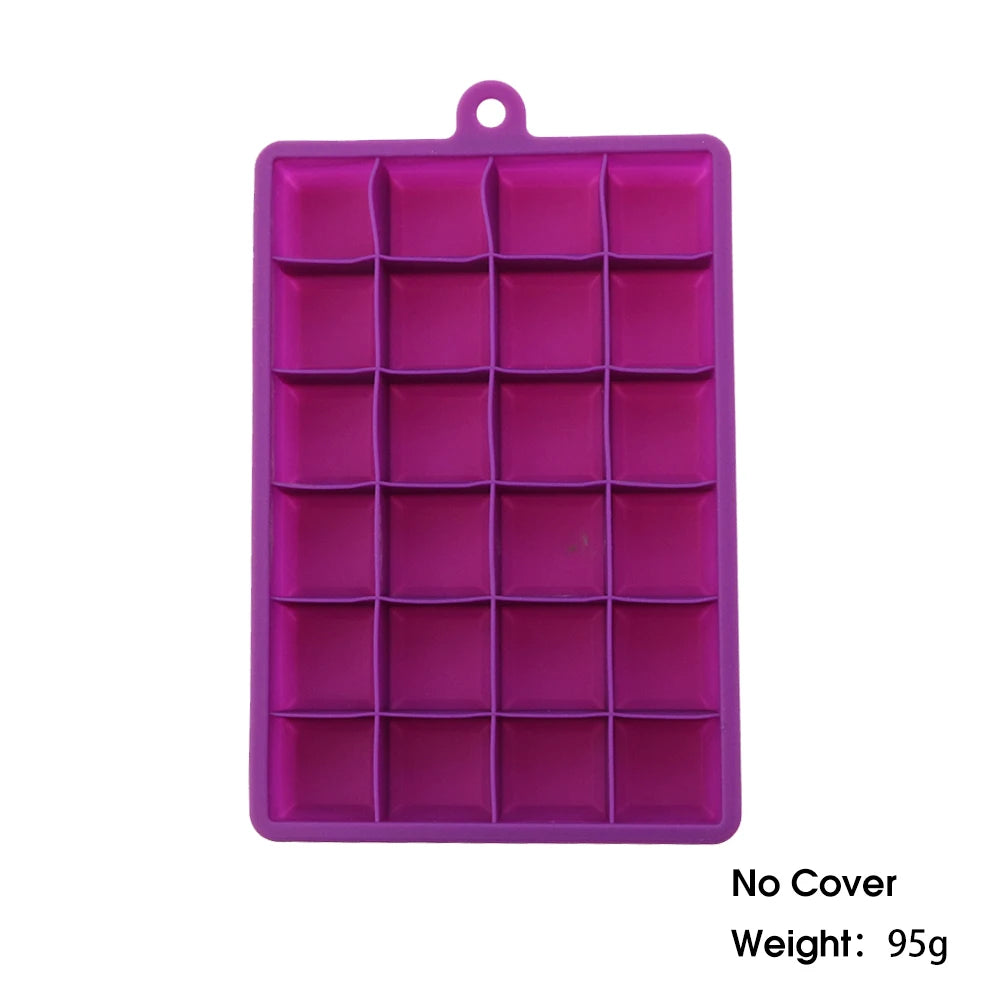 ChengHaoRan 24-Hole Silicone Ice Tray – Food-Grade, Square Ice Cubes, Jelly & Mold | With or Without Lid