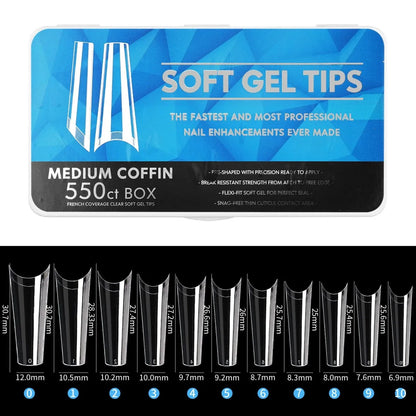 IAIZO Soft Gel Press-On Nail Tips – Full Cover, Almond / Coffin / French | 400–550pcs Box | DIY Manicure Extension