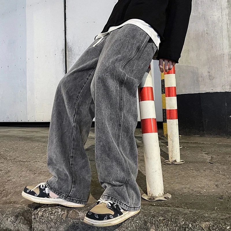 Streetwear Loose Wide Leg Jeans – Men